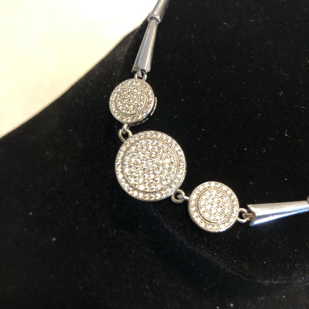 Silver-Tone Pave Circle Bracelet CZ Gemstones